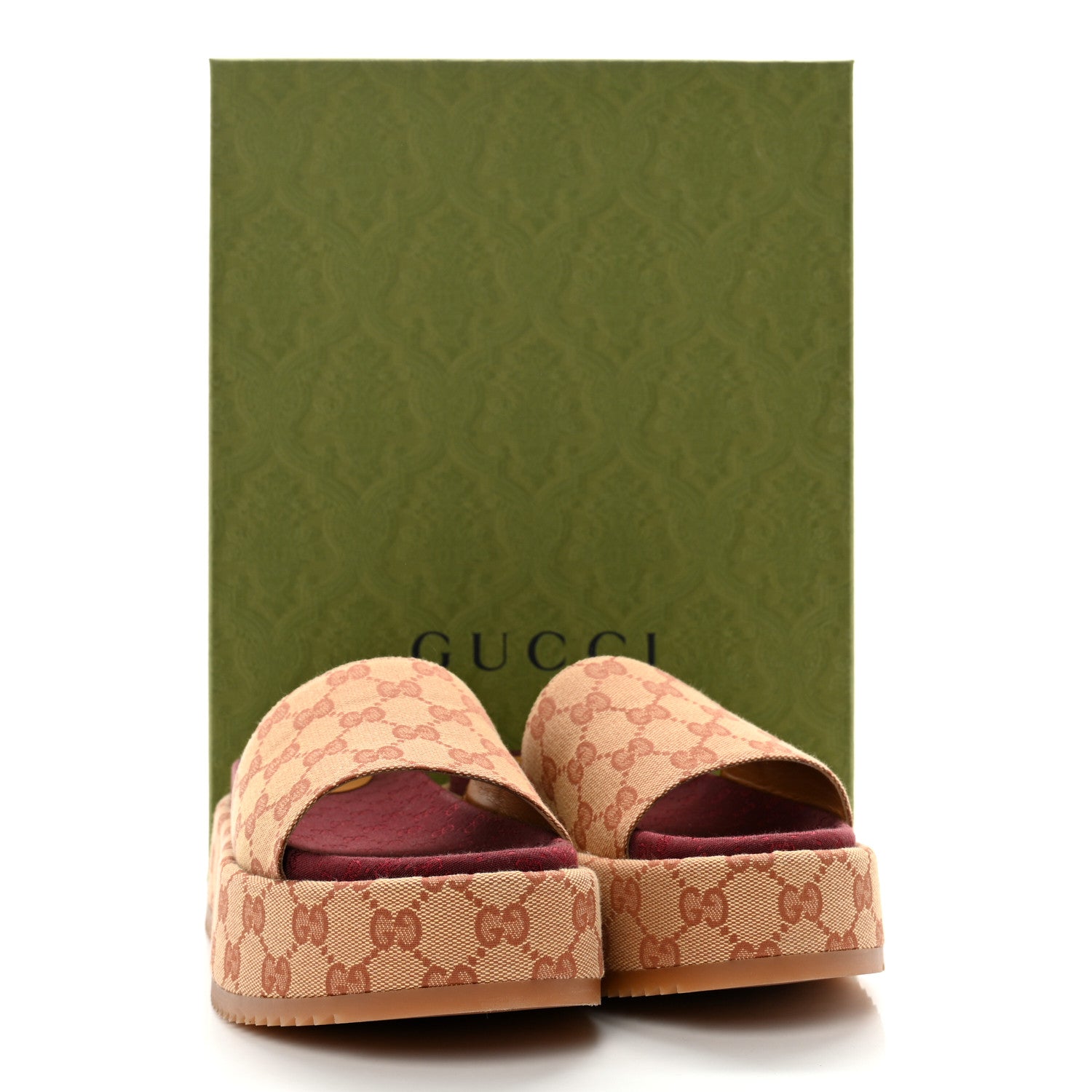 Gucci Canvas GG Monogram Angelina Platform Slide Sandals 39.5 Beige Ruggine 11 of 11
