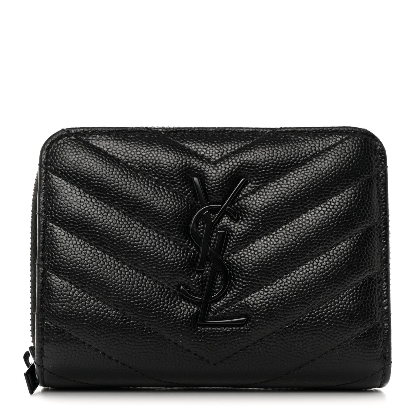 Grain De Poudre Matelasse Chevron Monogram Monochrome Compact Zip Around Wallet Black