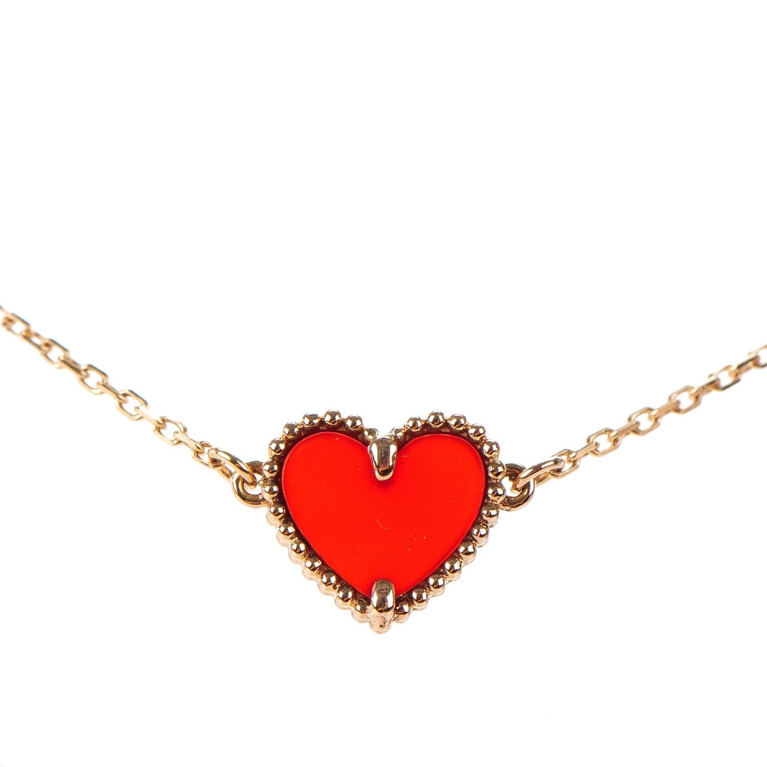 Van Cleef & Arpels 18K Rose Gold Carnelian Sweet Alhambra Heart Bracelet 3 of 6