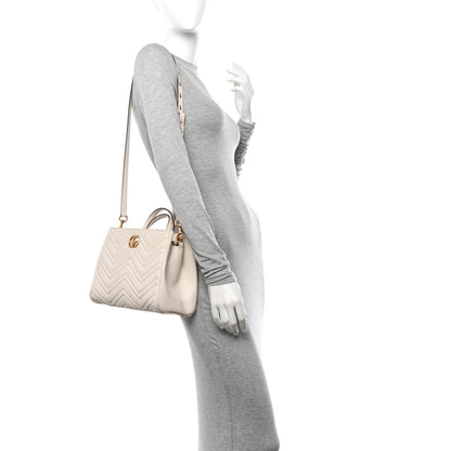 Gucci Calfskin Matelasse Small GG Marmont Tote White 2 of 15