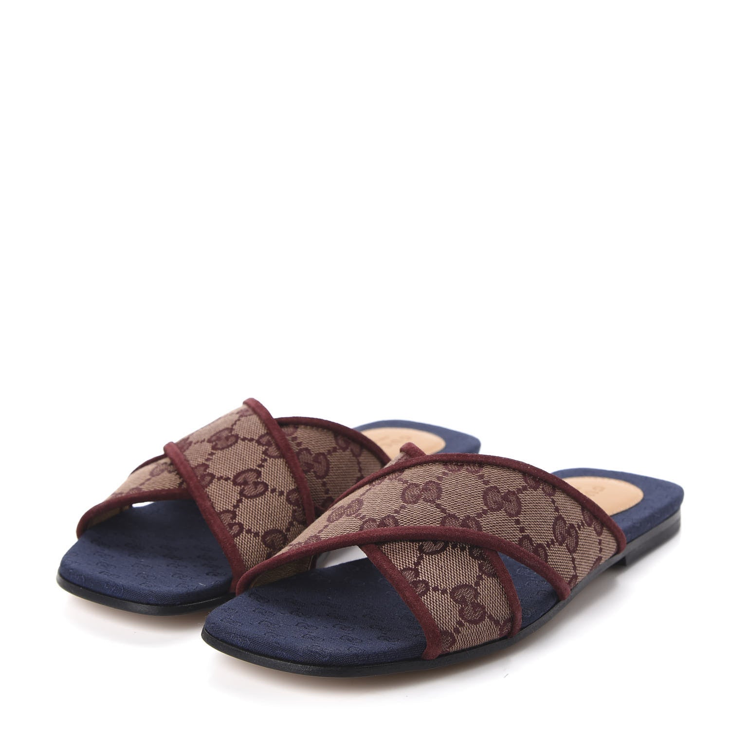 Gucci Canvas GG Monogram Womens Criss Cross Slide Sandals 36.5 Sahara Rubino Chardonnay 3 of 10