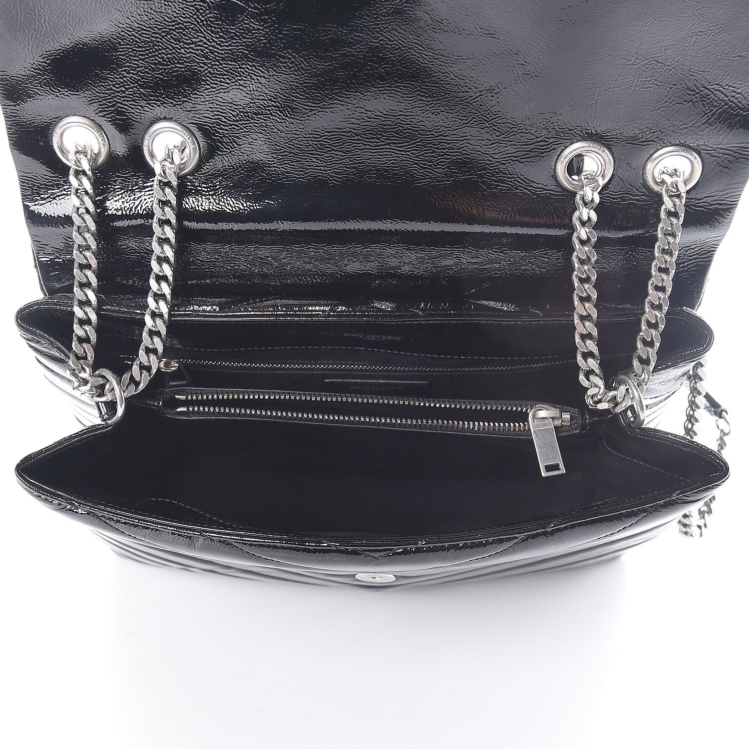 Saint Laurent Patent Y Quilted Monogram Medium Loulou Chain Satchel Black 5 of 11