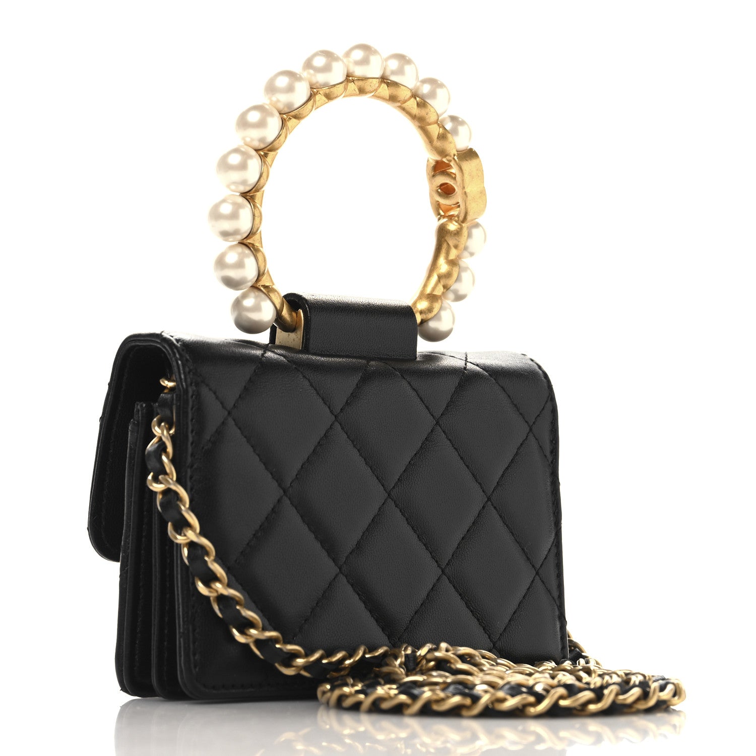 Chanel Lambskin Quilted Pearl Crown Clutch With Chain Black 3 of 11