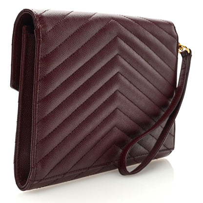 Saint Laurent Grain De Poudre Matelasse Chevron Monogram Envelope Clutch Rouge Legion 3 of 6