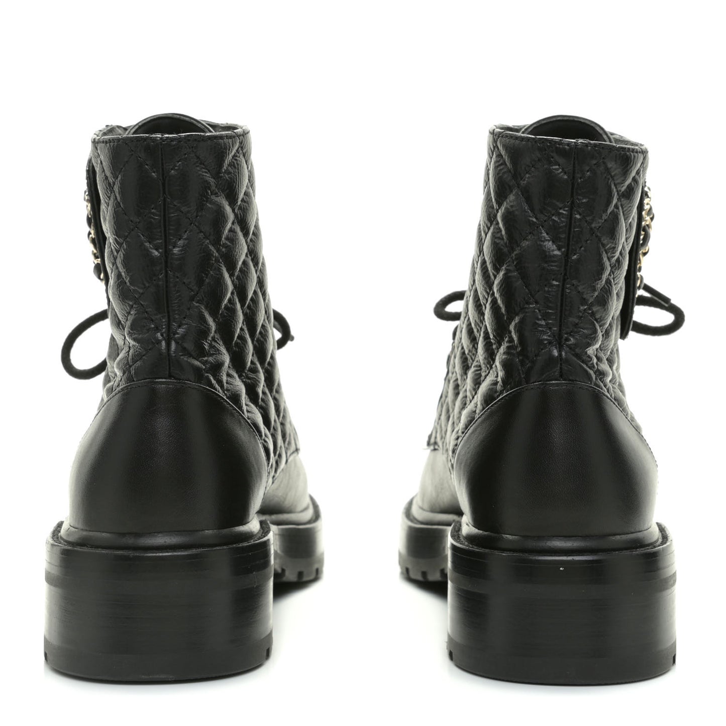 Shiny Goatskin Calfskin Quilted Lace Up Combat Boots 40 Black