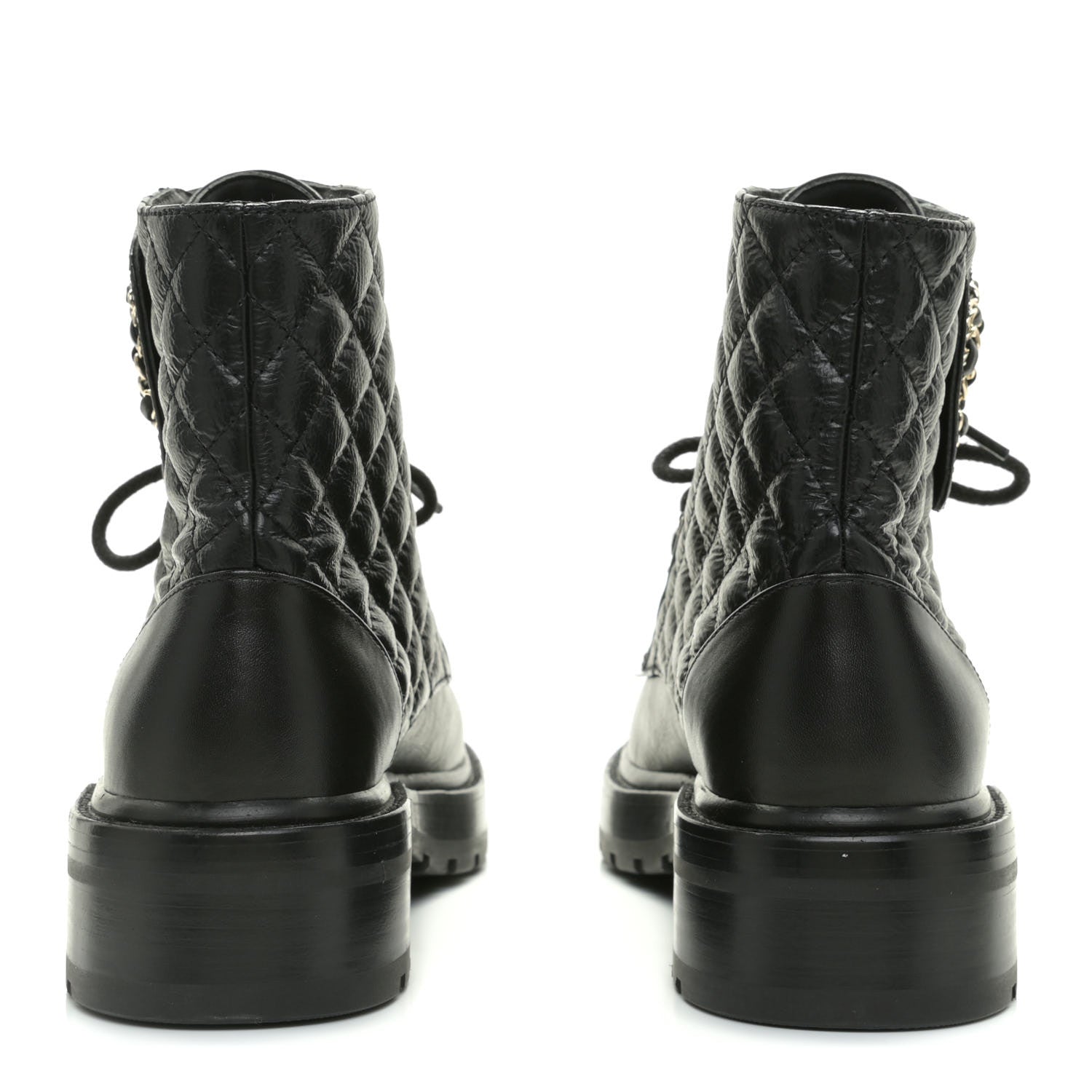 Chanel Shiny Goatskin Calfskin Quilted Lace Up Combat Boots 40 Black 5 of 9