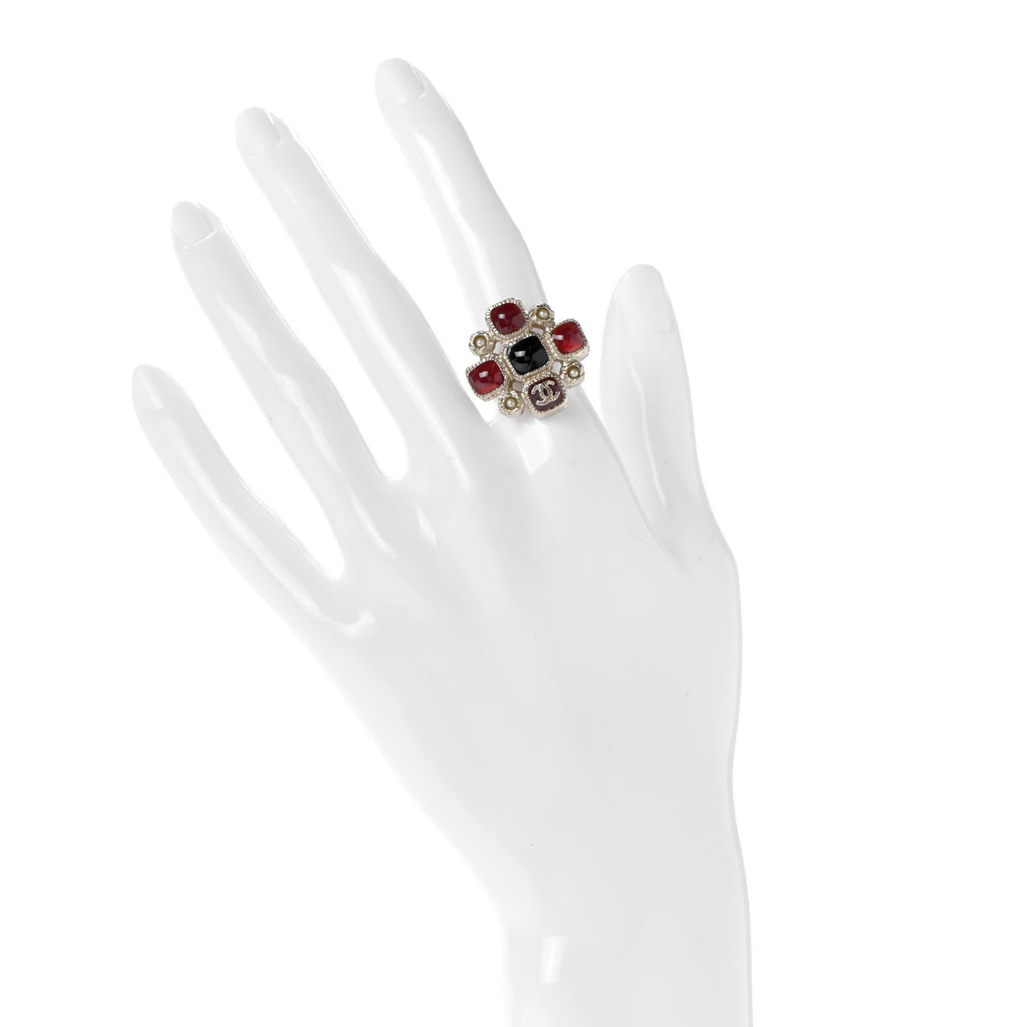Gripoix Pearl Maltese Cross CC Ring 5 Red Gold