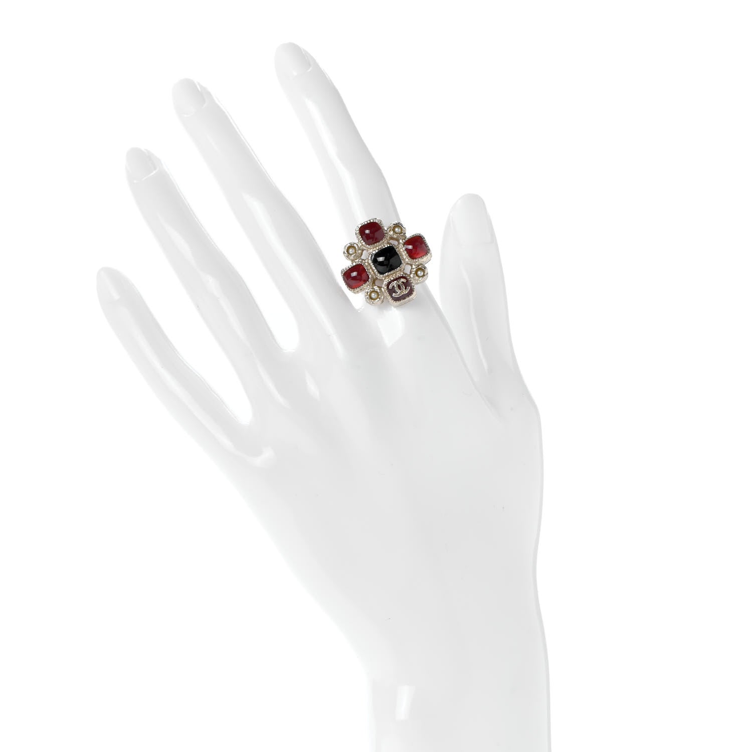 Chanel Gripoix Pearl Maltese Cross CC Ring 5 Red Gold 2 of 4