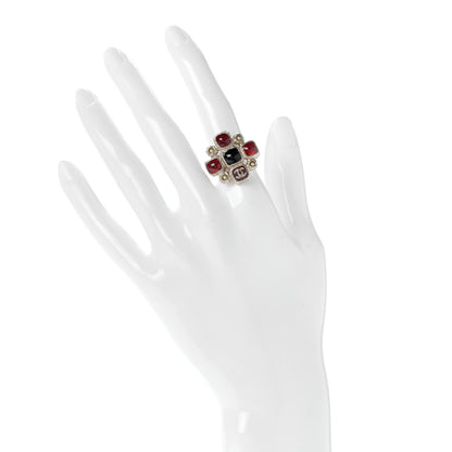 Chanel Gripoix Pearl Maltese Cross CC Ring 5 Red Gold 2 of 4