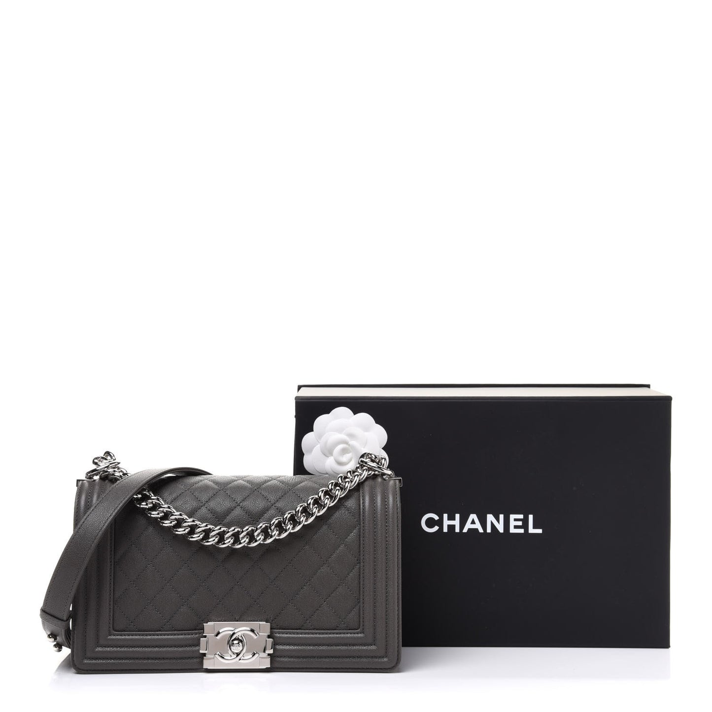 Caviar Quilted Medium Boy Flap Grey