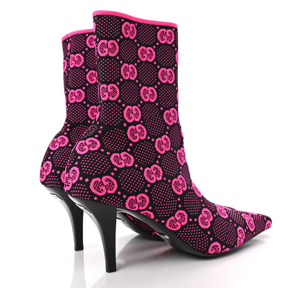 Gucci Technical Jersey Knit GG Monogram Square G 75mm Ankle Boots 38.5 Black Neon Fucsia 4 of 7