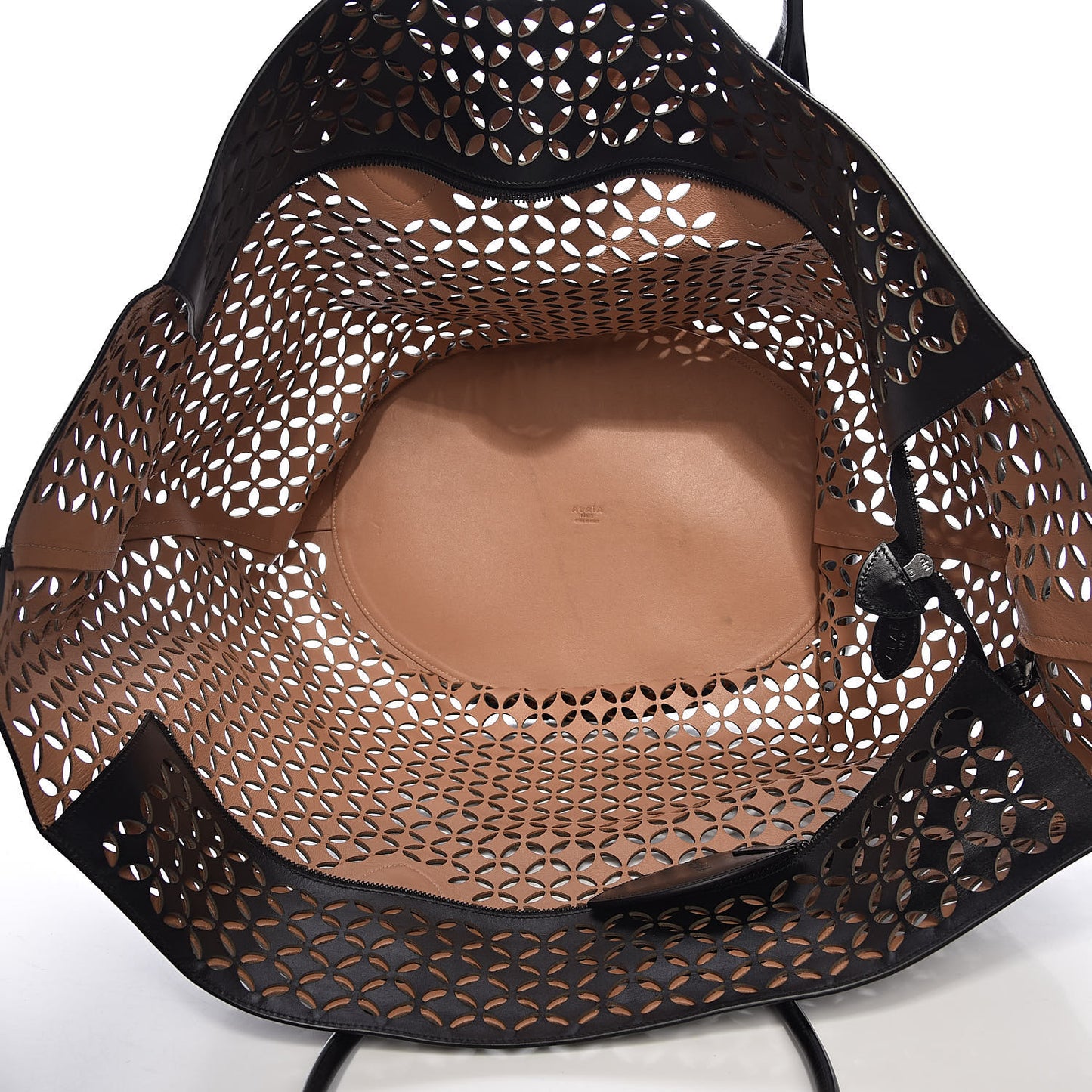 Calfskin Laser Cut Petale Tote Black