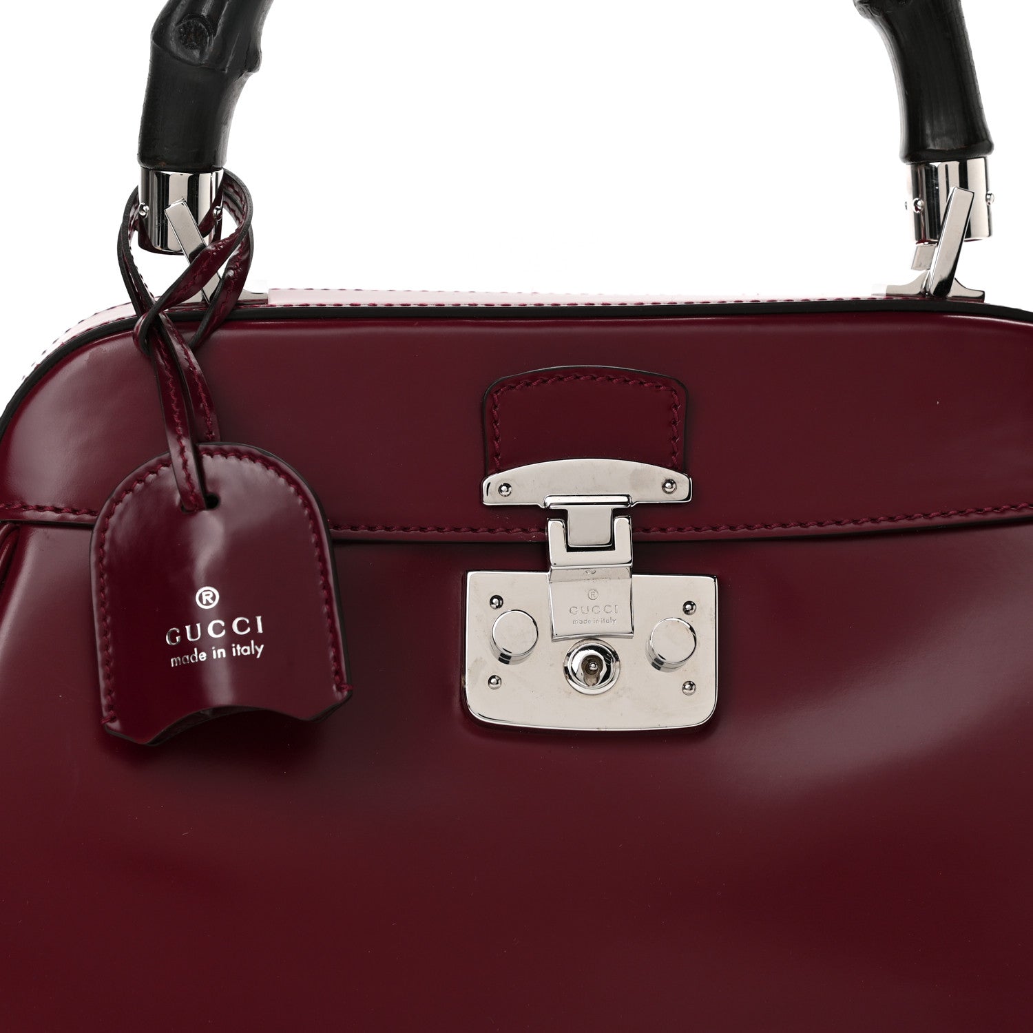 Gucci Regent Calfskin Bamboo Medium Lady Lock Top Handle Bag Purple Wine 7 of 12