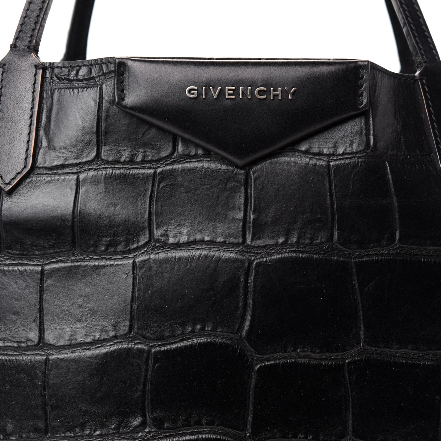 Calfskin Crocodile Embossed Medium Antigona Tote Black