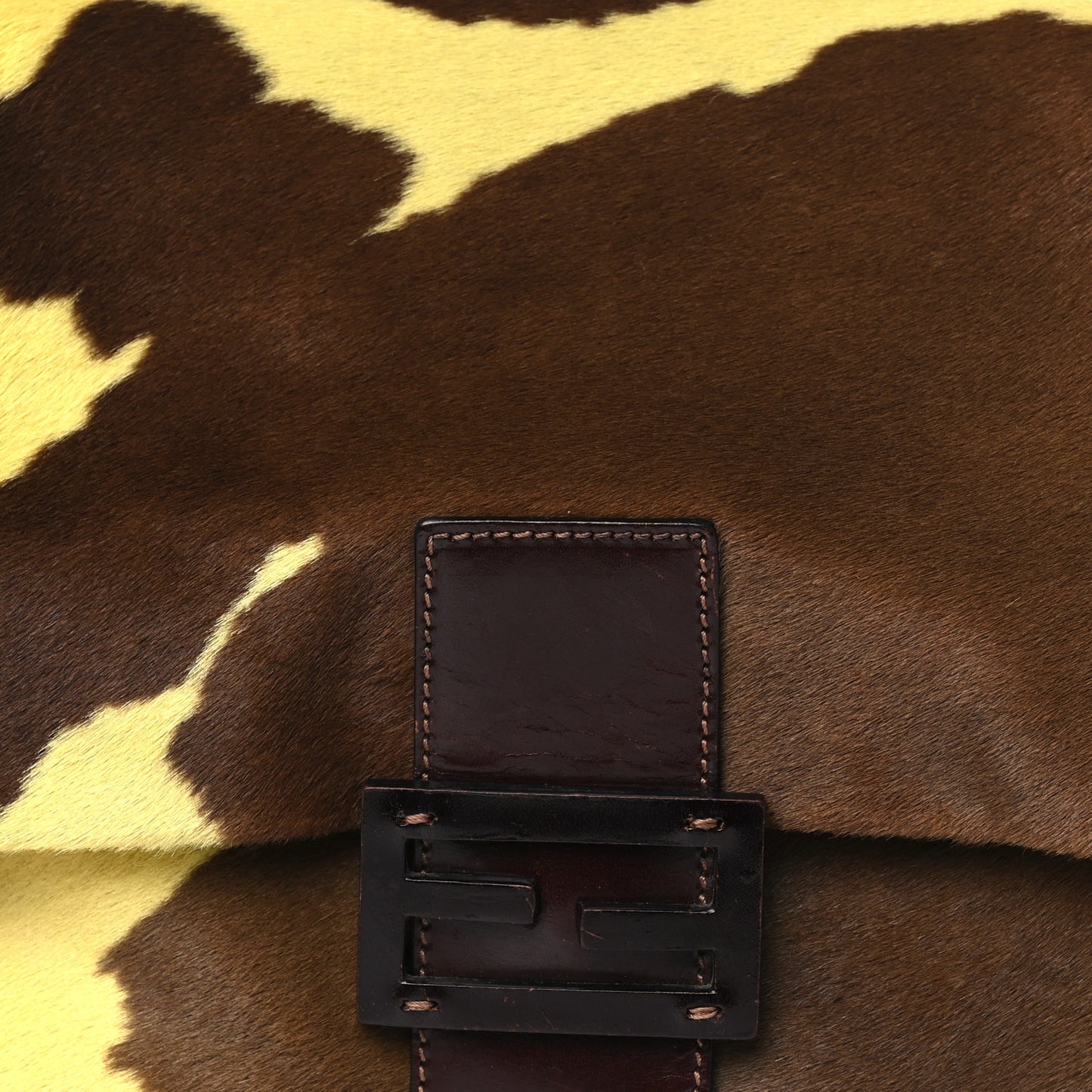 Calf Hair Cow Print Mama Baguette Yellow Brown