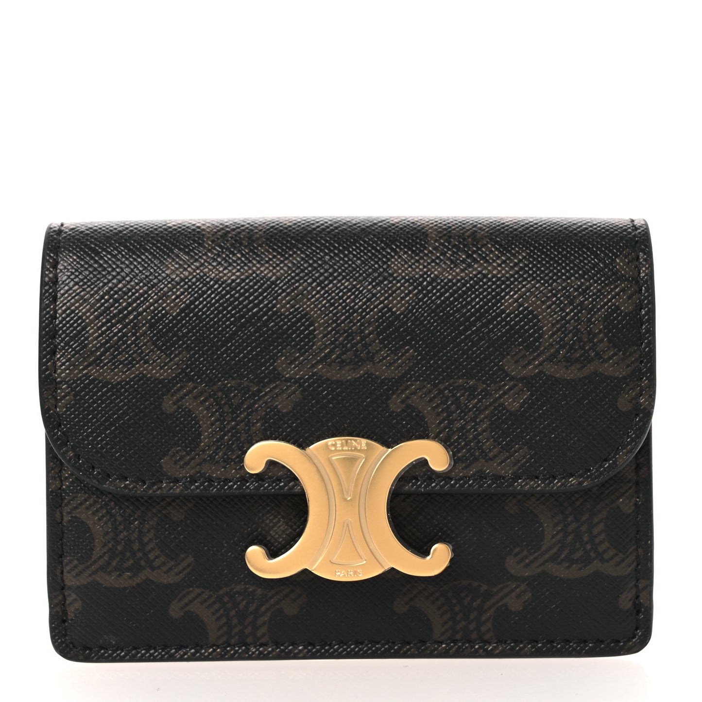 Triomphe Canvas Calfskin Flap Card Holder Tan