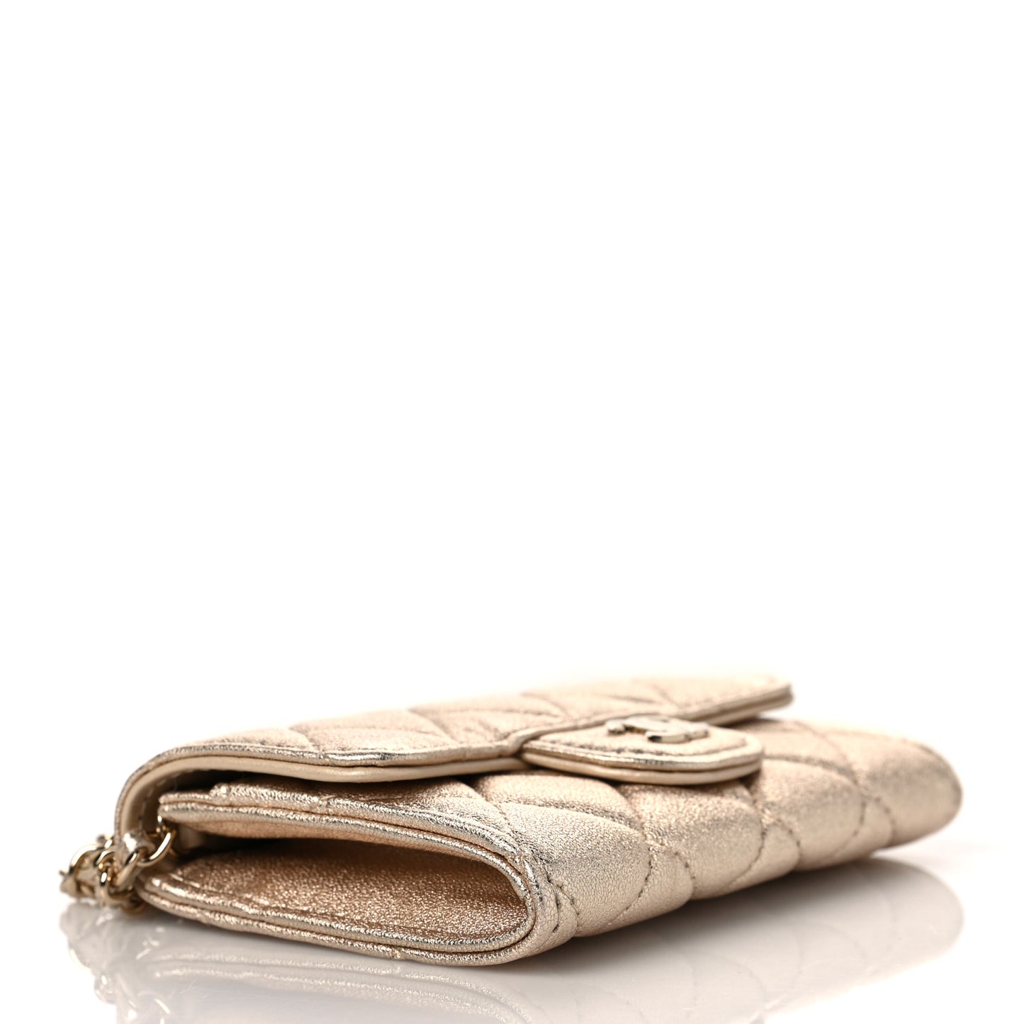 Metallic Lambskin Quilted Belt Bag Gold