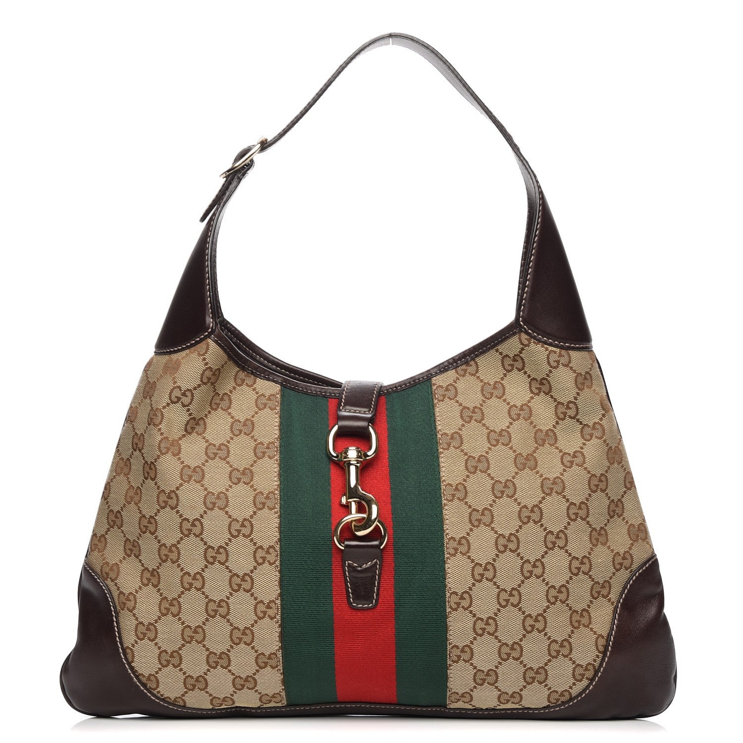 Gucci Monogram Web Jackie O Bouvier Hobo Dark Brown 1 of 7