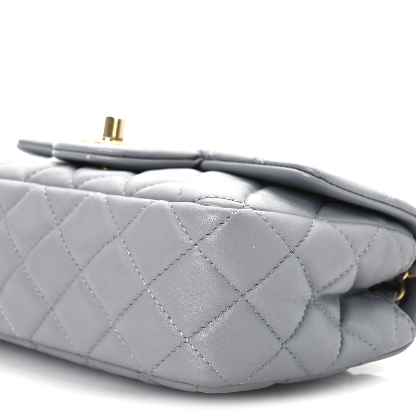 Lambskin Quilted Mini Rectangular Pearl Crush Flap Grey