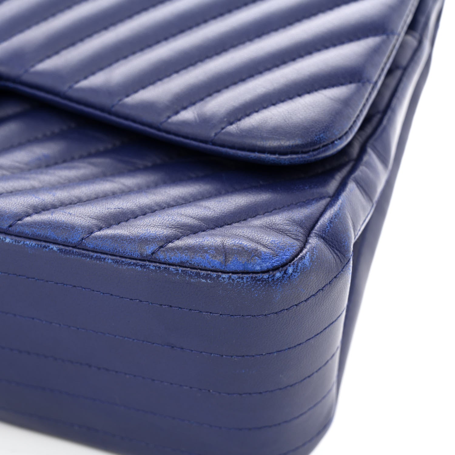 Chanel Lambskin Chevron Quilted Jumbo Double Flap Blue 15 of 15