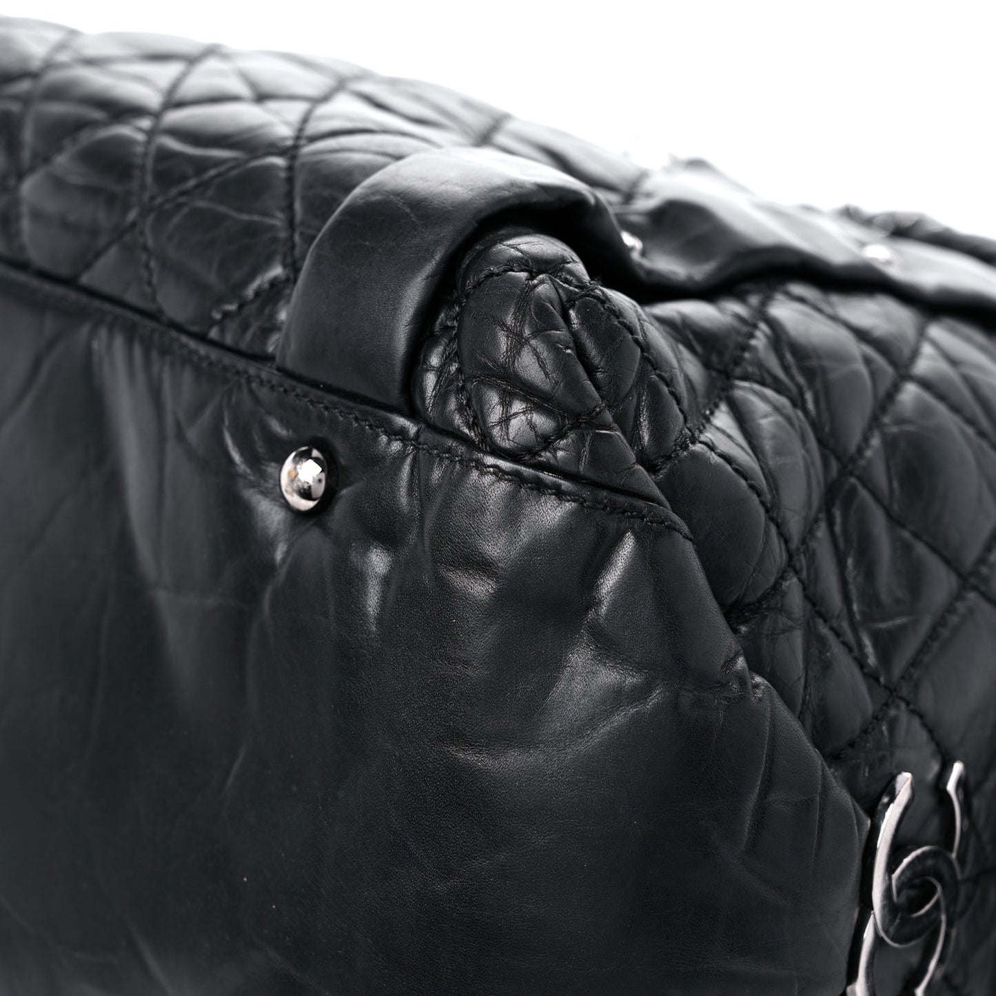 Distressed Lambskin Vintage Ligne Lady Braid Tote Black