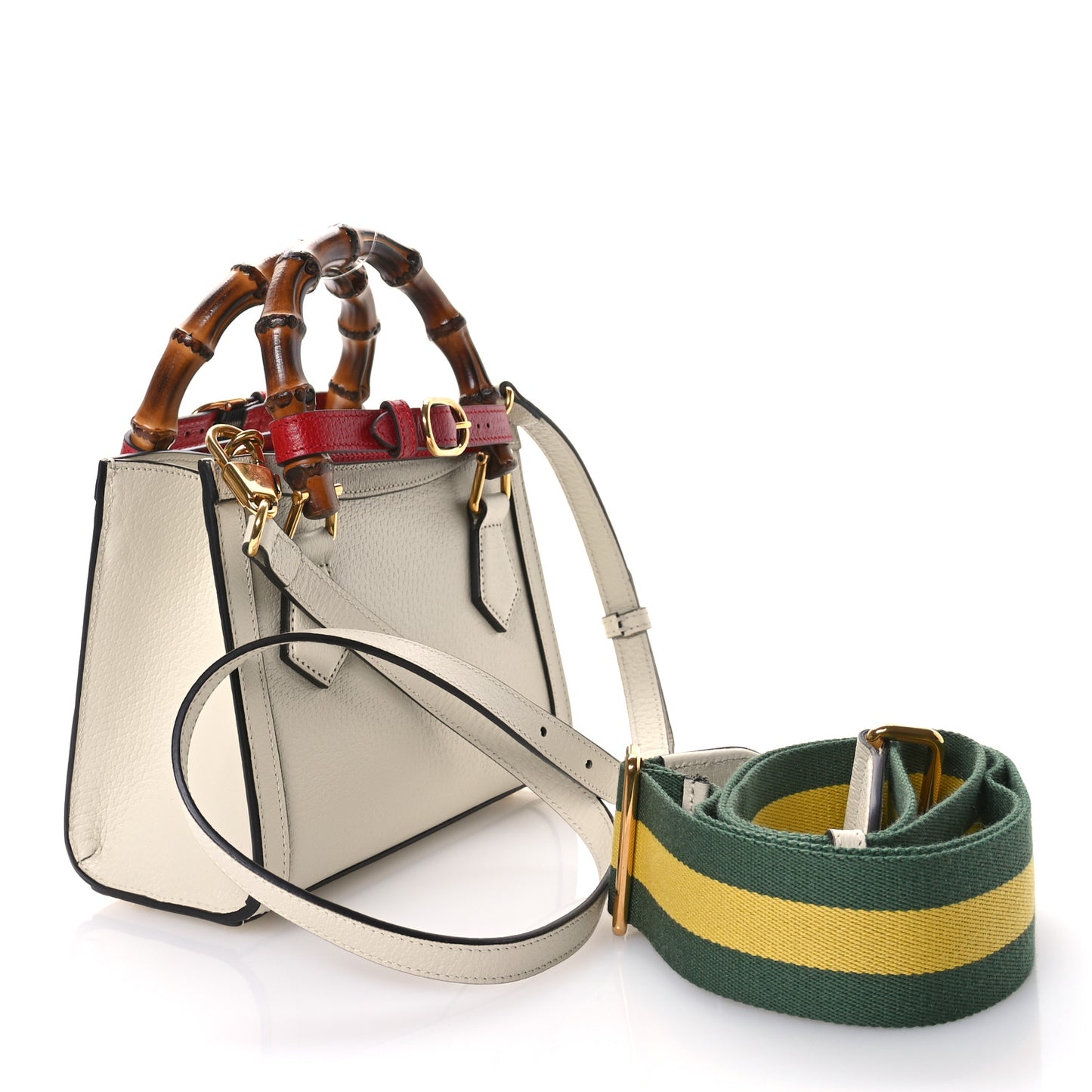 Textured Calfskin Web Mini Diana Tote Bag Mystic White