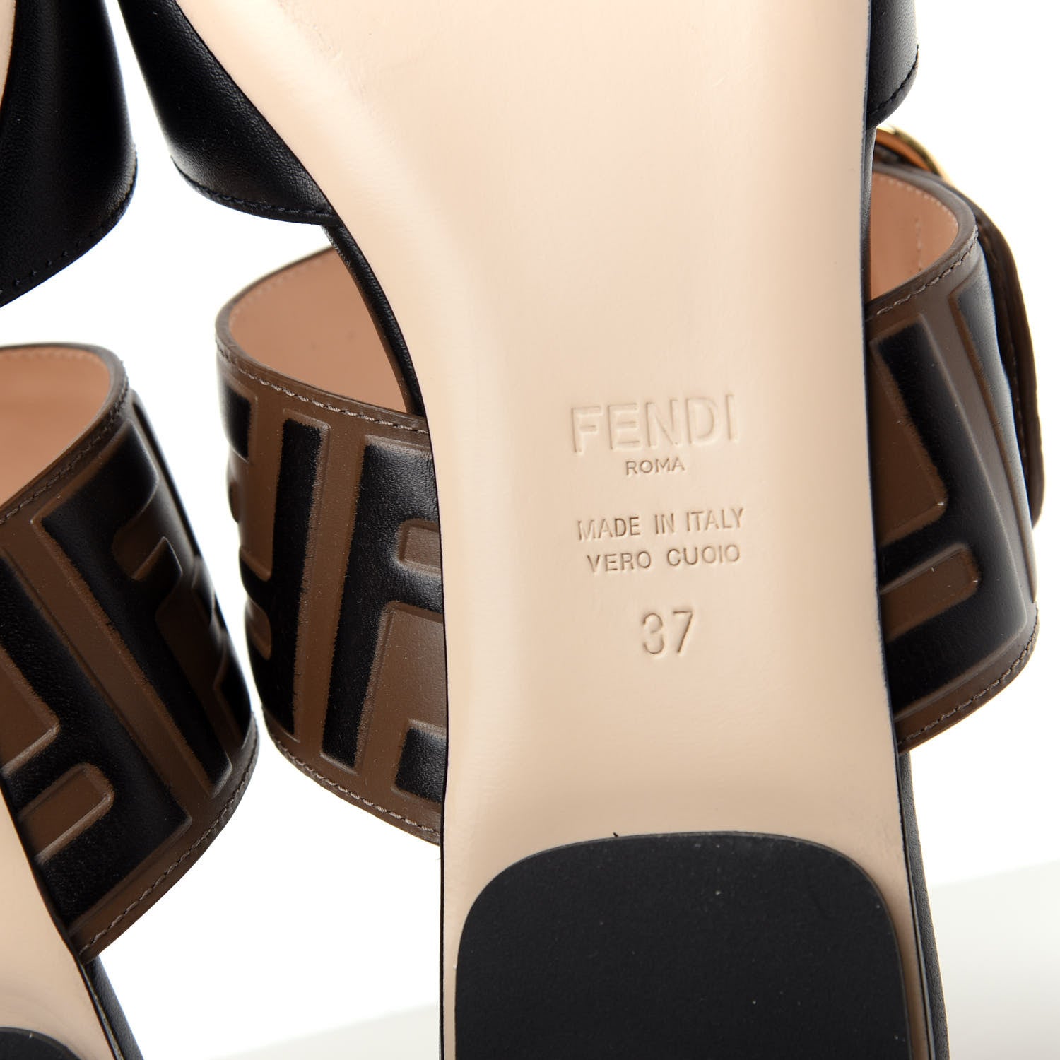 Fendi Vitello FF Embossed Buckle Flat Mules 37 Maya Black 9 of 10