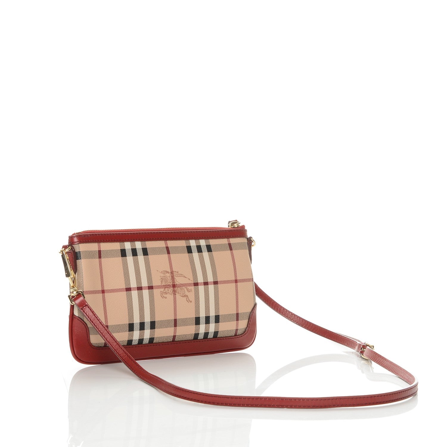 Burberry Haymarket Check Small Peyton Crossbody Clutch Bag Military Red 3 of 7