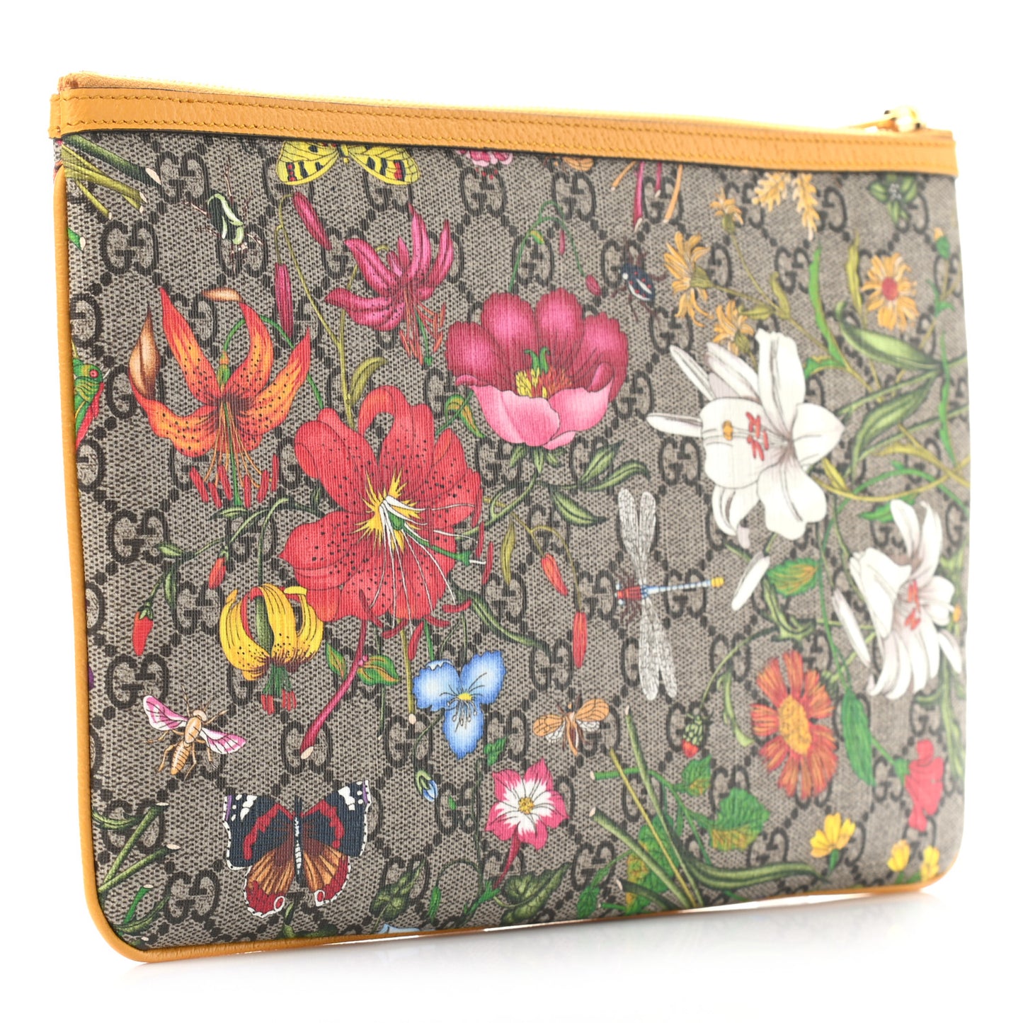 GG Supreme Monogram Flora Large Ophidia Pouch Clutch Beige Multicolor Crop