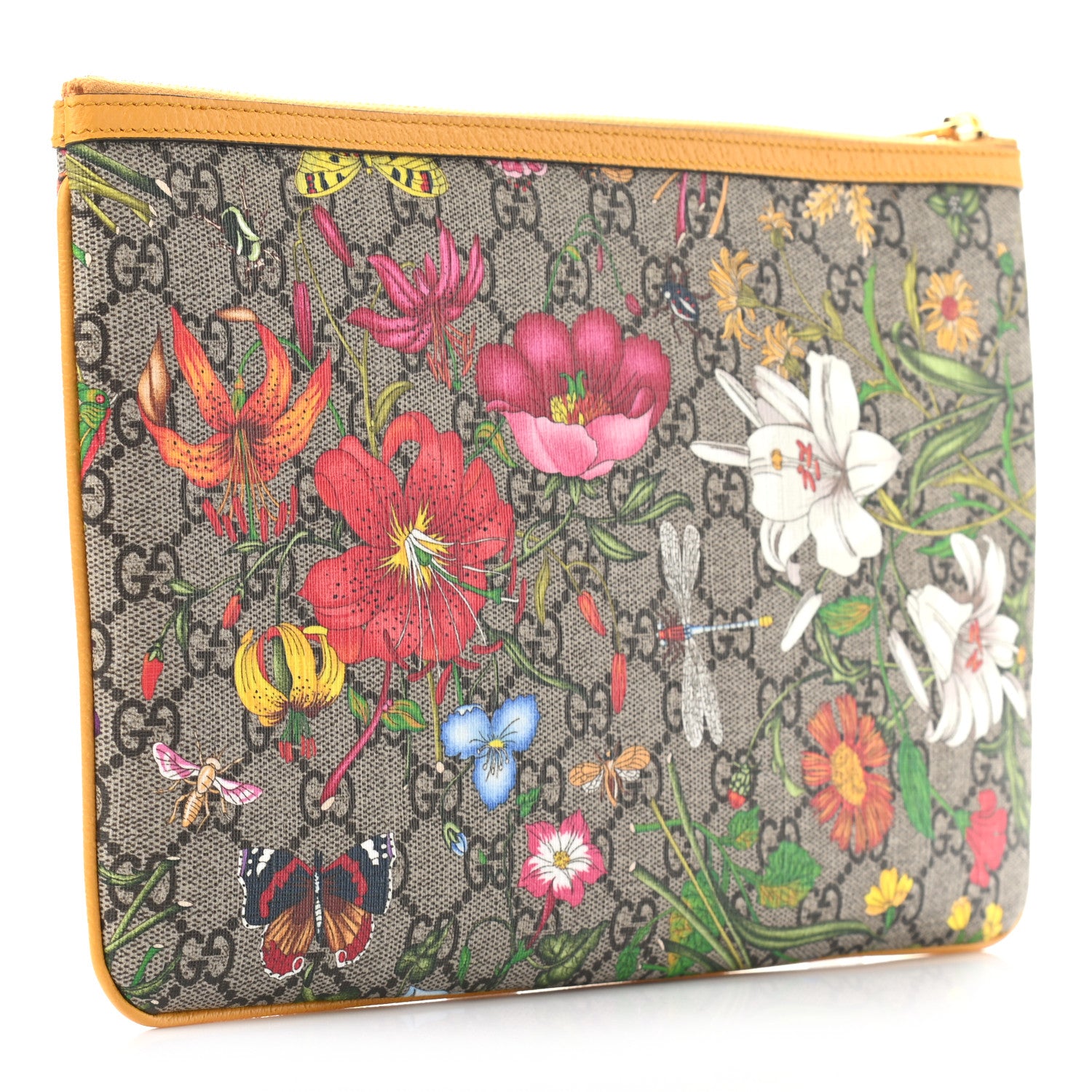Gucci GG Supreme Monogram Flora Large Ophidia Pouch Clutch Beige Multicolor Crop 3 of 7