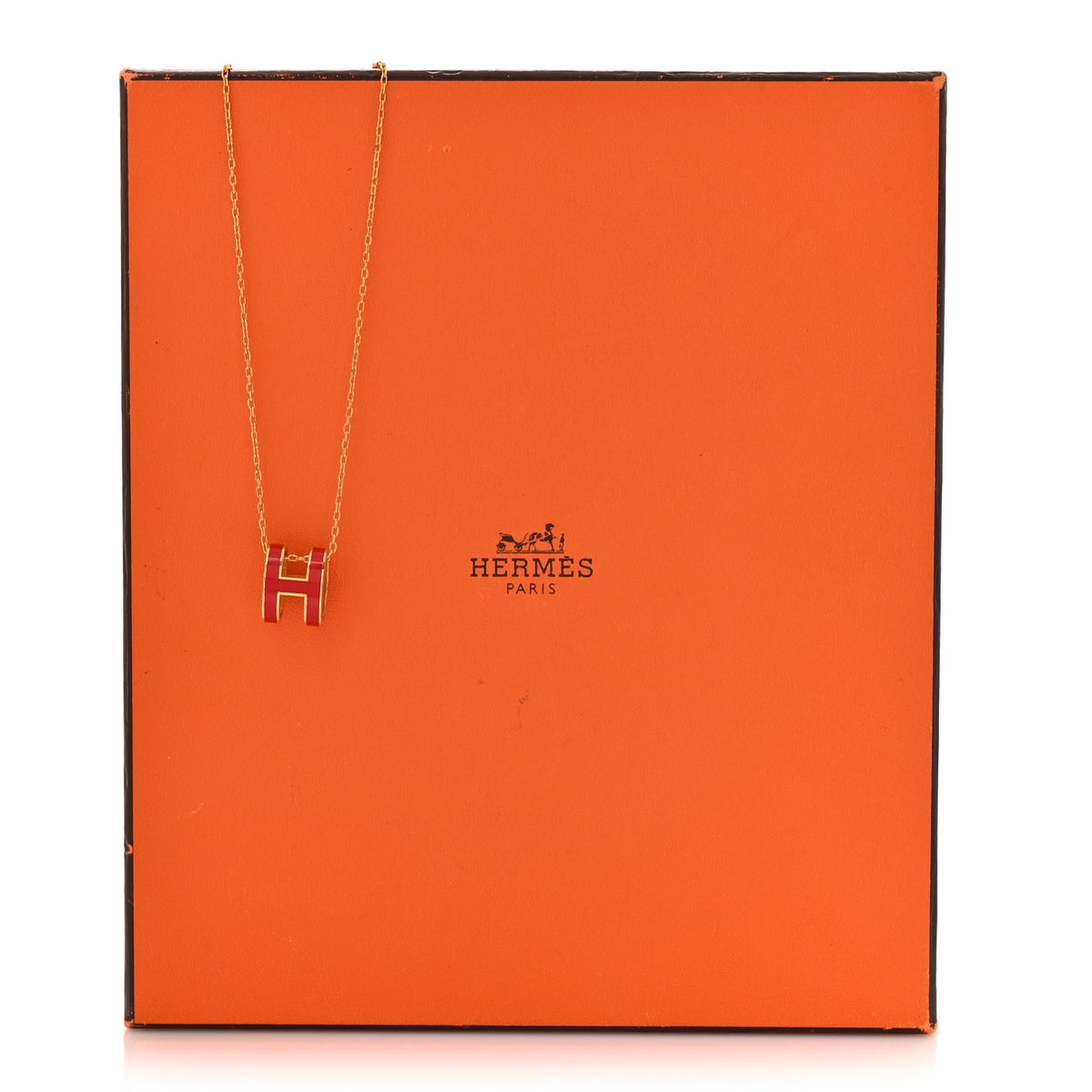 Hermes Lacquered Gold Pop H Pendant Necklace Rouge Vif 8 of 8