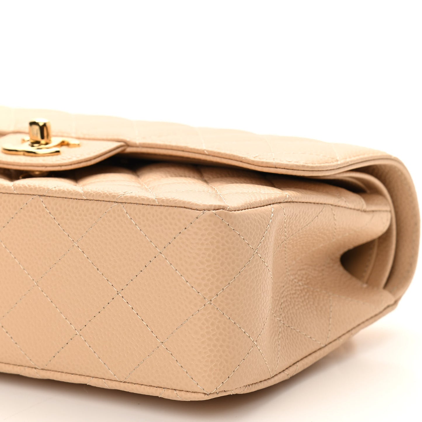 Caviar Quilted Small Double Flap Beige