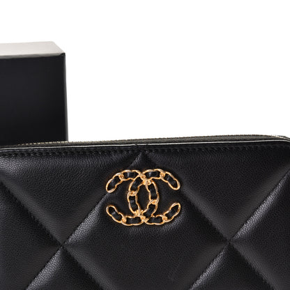 Chanel Shiny Goatskin Quilted Chanel 19 Long Zipped Around Wallet Black 4 of 8