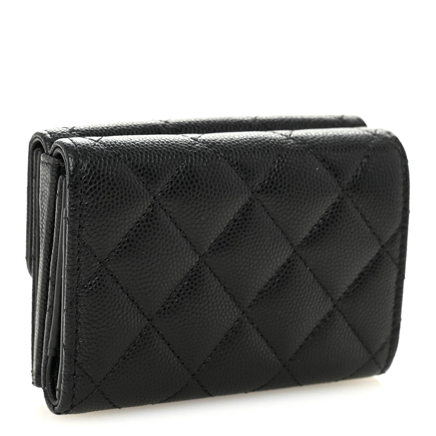 Chanel Caviar Quilted Textured CC Tri-Fold Flap Wallet Black 3 of 10