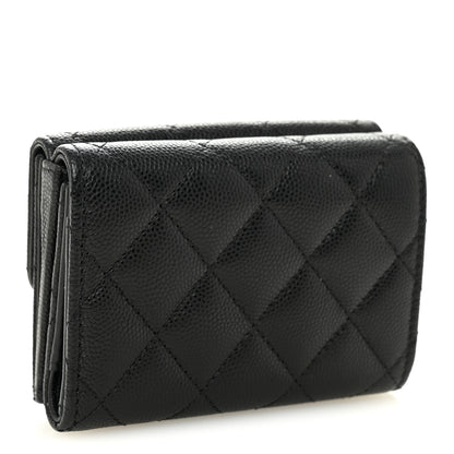 Chanel Caviar Quilted Textured CC Tri-Fold Flap Wallet Black 3 of 10