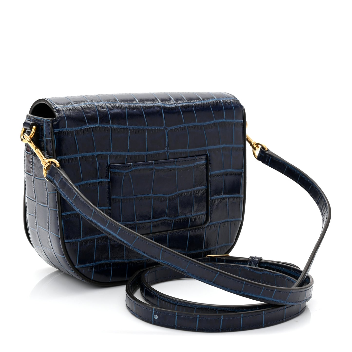 Shiny Croc Calfskin Embossed Small Darley Sapphire Blue
