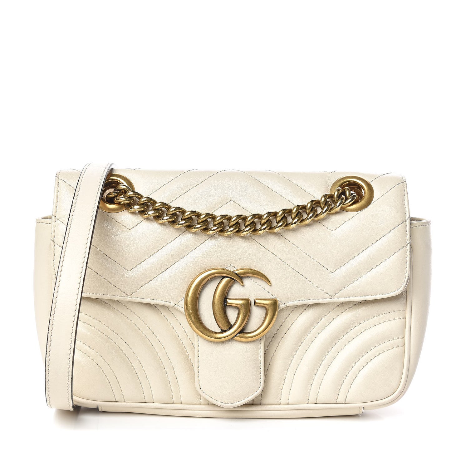 Calfskin Matelasse Mini GG Marmont Shoulder Bag White