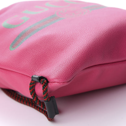Gucci Grained Calfskin Logo Drawstring Backpack Box Pink Green Black 5 of 9