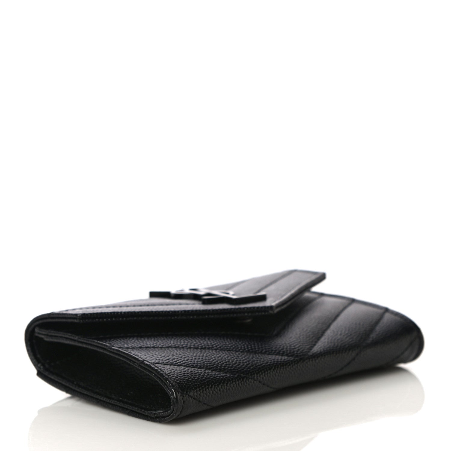 Saint Laurent Grain De Poudre Matelasse Chevron Small Monogram Envelope Wallet Black 4 of 9