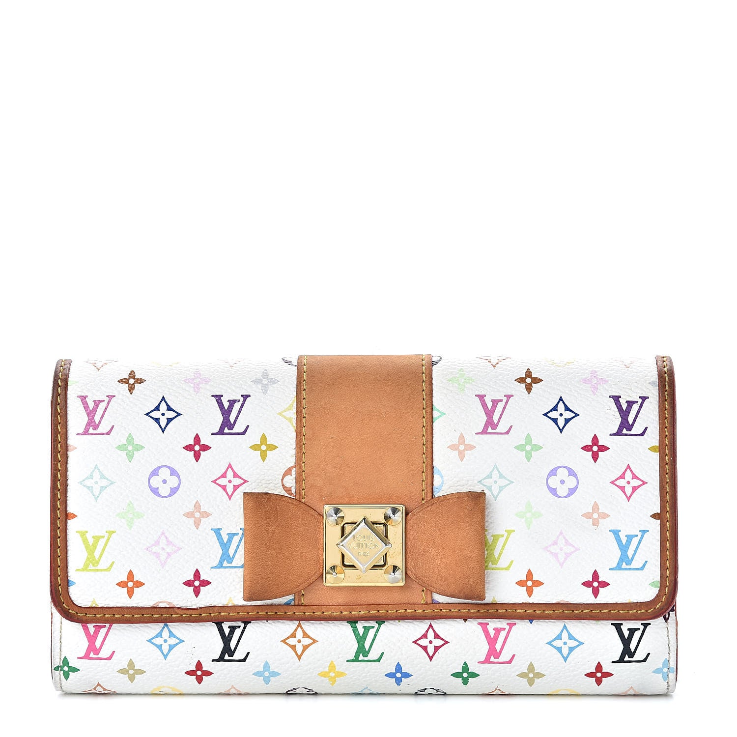 Louis Vuitton Monogram Multicolor Sarah Noeud Wallet White Litchi 1 of 11