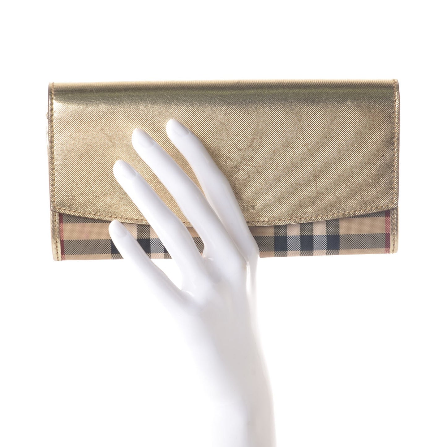 Metallic Calfskin Horseferry Check Porter Continental Wallet Gold