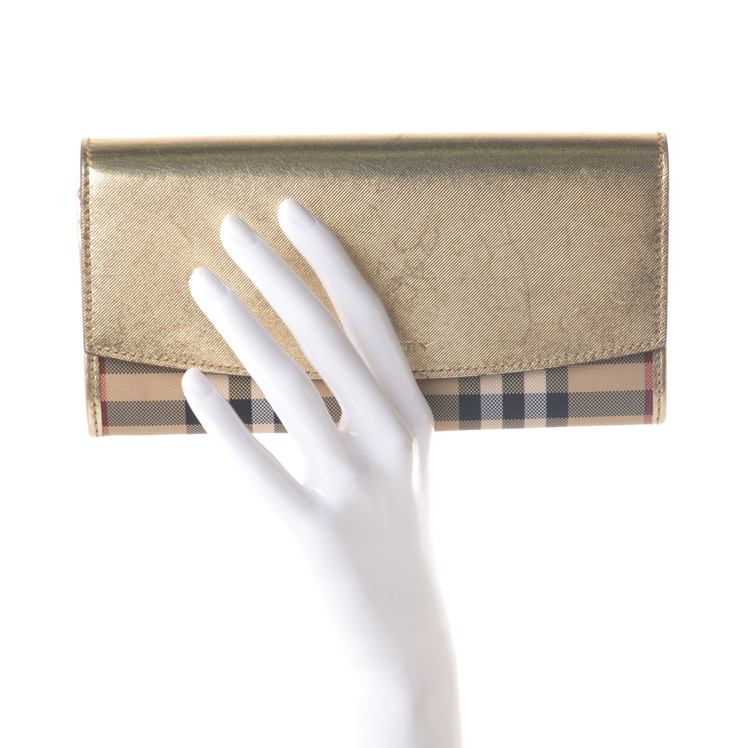 Burberry Metallic Calfskin Horseferry Check Porter Continental Wallet Gold 2 of 8