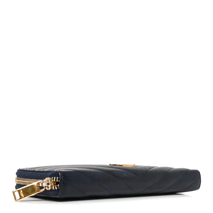 Saint Laurent Grain De Poudre Matelasse Chevron Monogram Zip Around Wallet Deep Marine 4 of 7