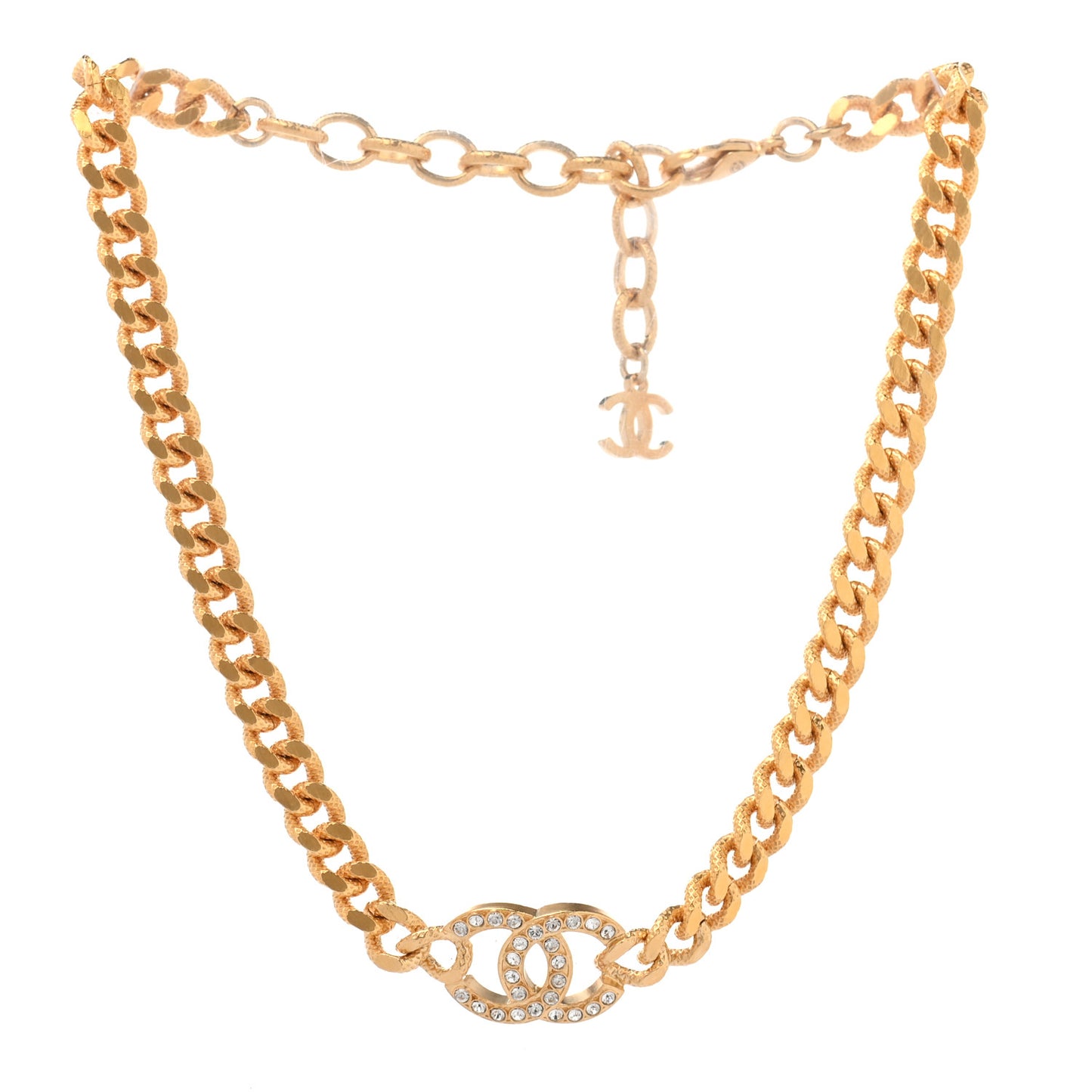 Crystal Chain Link CC Choker Necklace Gold