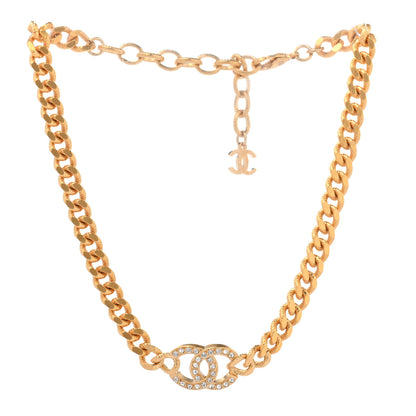 Chanel Crystal Chain Link CC Choker Necklace Gold 3 of 7