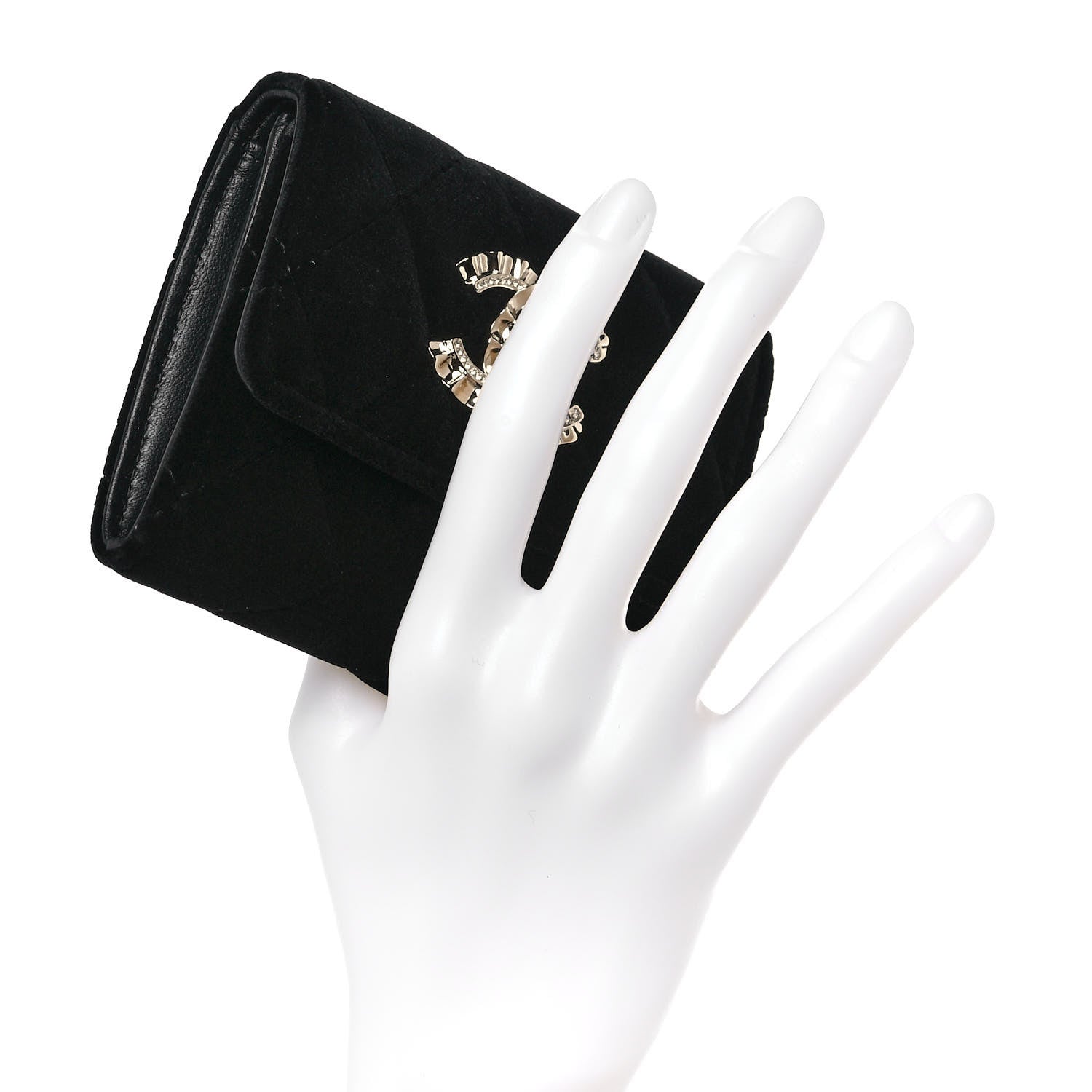 Chanel Velvet Quilted Flap Card Holder Black 2 of 10