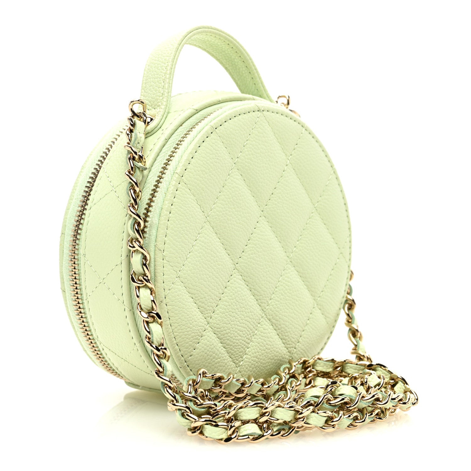 Chanel Caviar Quilted Round Handle With Care Vanity With Chain Light Green 3 of 11