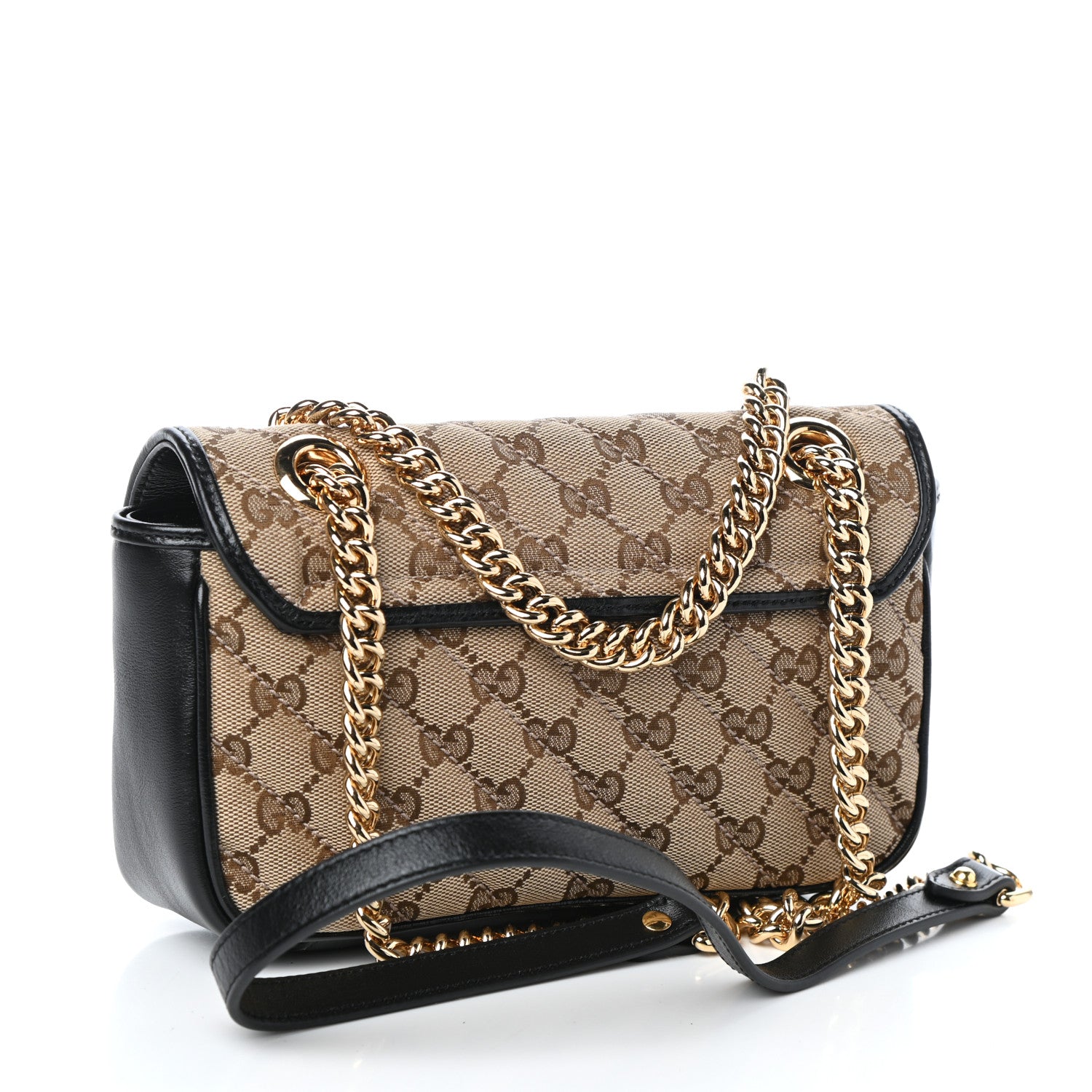 Gucci Monogram Matelasse Diagonal Mini GG Marmont Shoulder Bag Beige Black 3 of 10