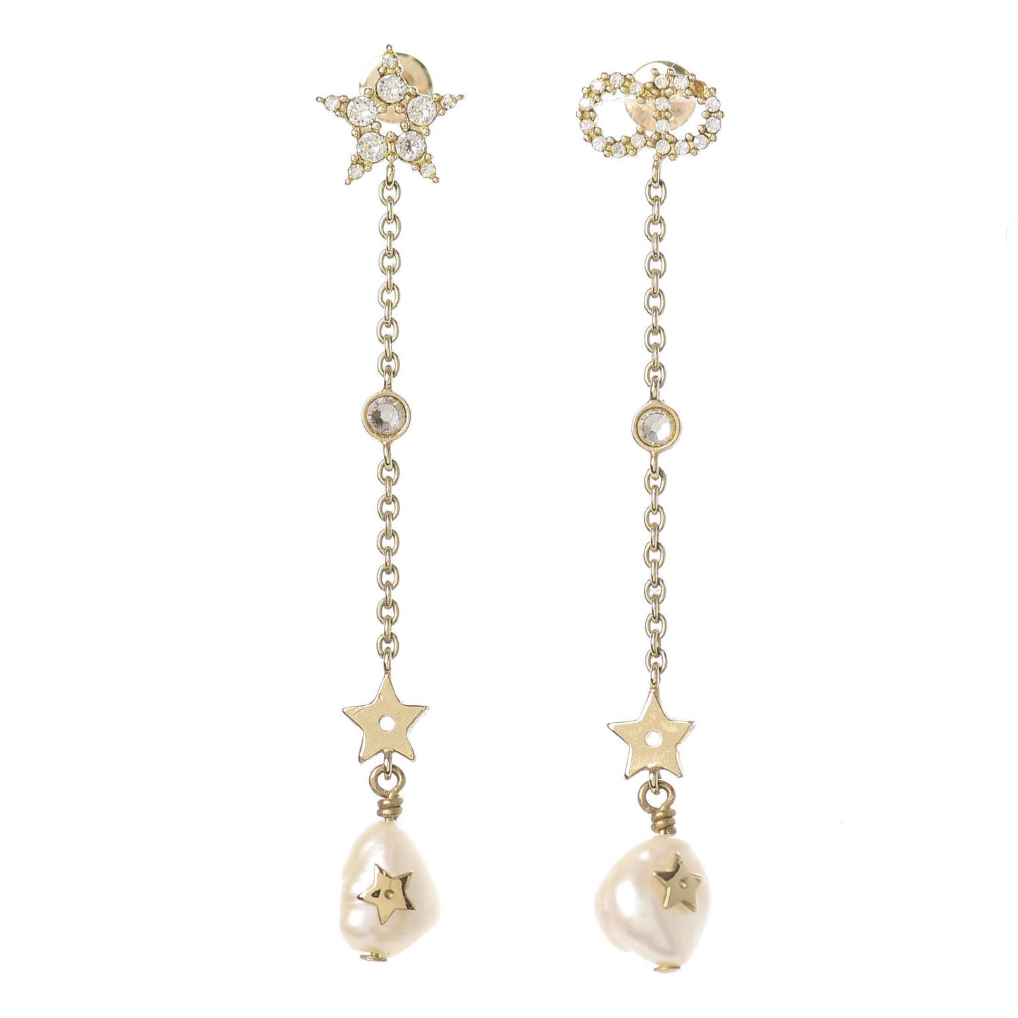 Pearl Crystal Shiny-D Dangle Chain Earrings Gold