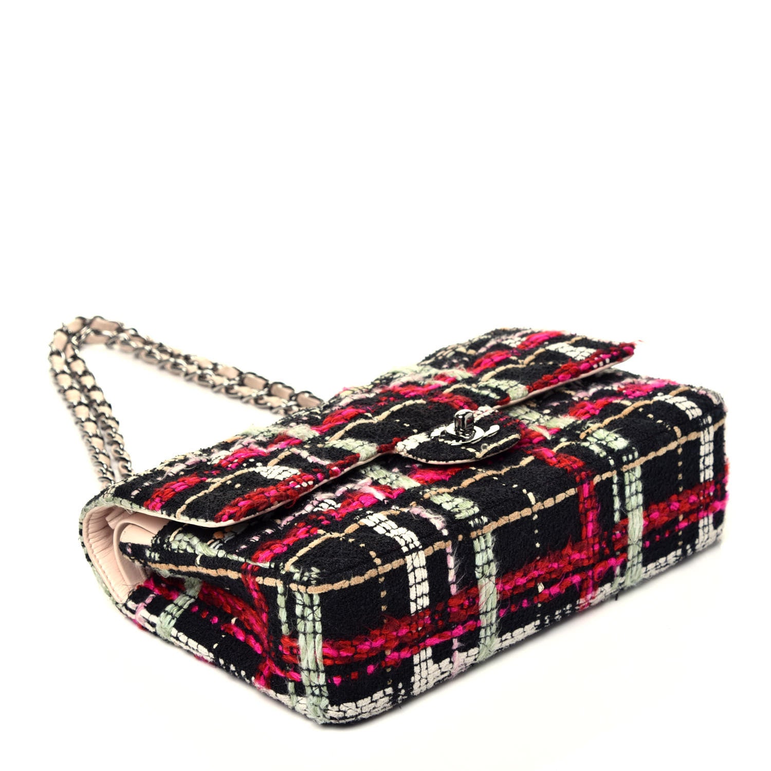 Chanel Tweed Medium Double Flap Black Pink 4 of 9